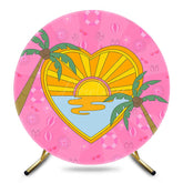 Aperturee - Aperturee Groovy Pink Sun Beach Palm Tree Round Party Backdrop